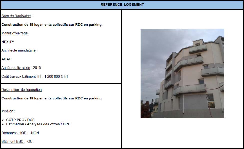 Construction de 19 logements collectifs sur RDC en parking